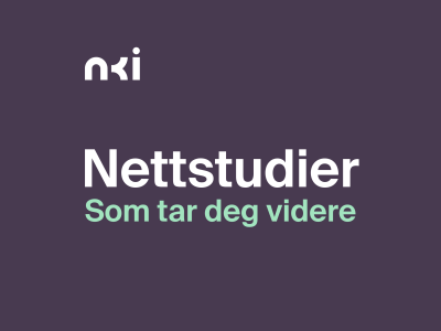 Illustrasjonsbilde med NKI logo og tekst: Nettstudier som tar deg videre